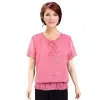 A two-piece set of a middle-aged chiffon shirt for women, featuring a top and pants, short-sleeved mom's summer outfit, and a short-sleeved T-shirt Item Picture